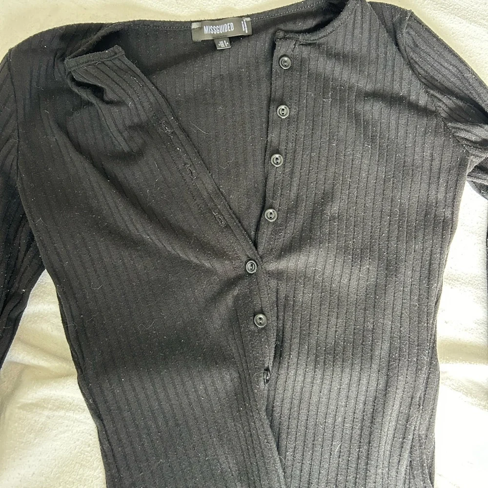 Black Button Down Long Sleeve Bodysuit - Picture 3 of 4